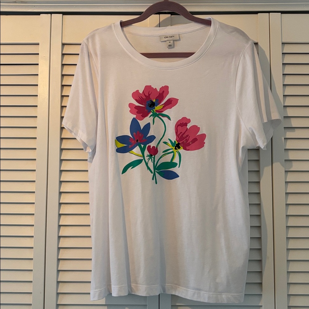 White T-Shirt with Floral Print